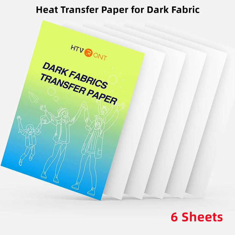HTVRONT 10 / 6 Sheets 8.5x11in Heat Transfer Paper For Dark Fabric Cotton T-Shirt DIY Iron On Printable Heat Transfer Vinyls