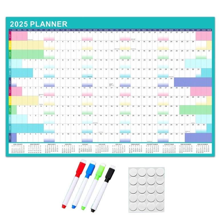 2025 Wall Calendar Yearly Planner with Marker and Adhesive Stickers for Home