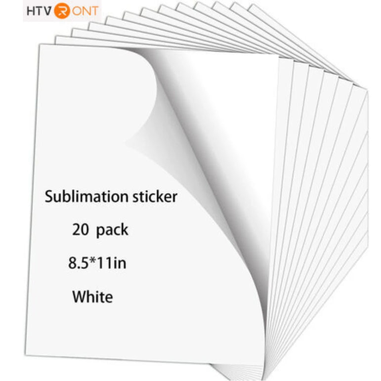 HTVRONT 20 Pcs White/Transparent Glossy Sublimation Adhesive Vinyl Sticker Sheets Sublimation Paper Waterproof for Cups Glass