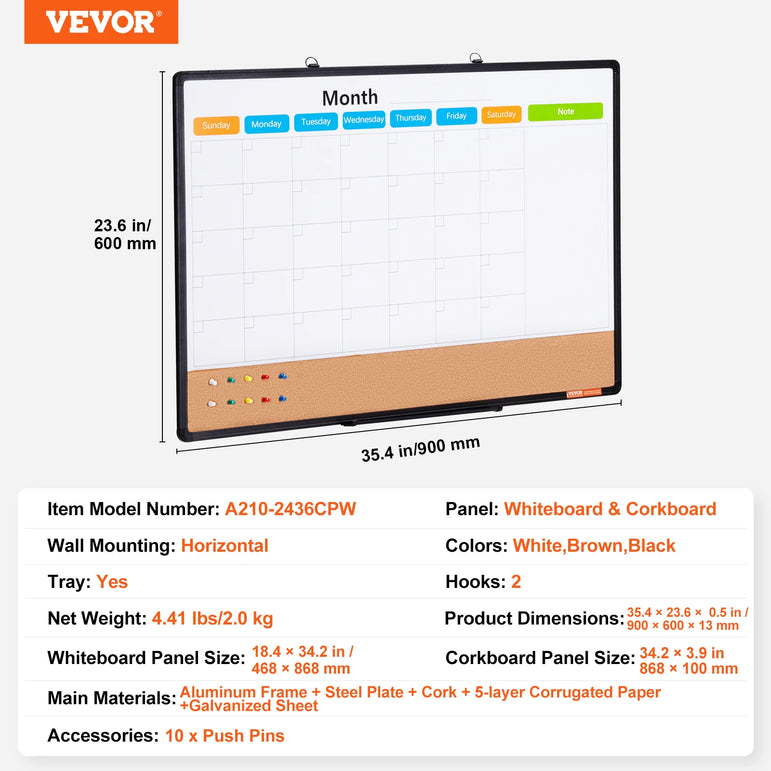 SucceBuy Whiteboard&Cork Board 2-in-1 Magnetic Dry Erase/with Linen Surface Bulletin Board for Wall Mount for School Home Office