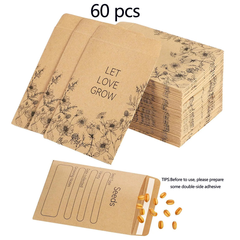 60/120 Pcs Seed Envelopes Bulk 2.36 x 3.15 Inch Seed Packets Envelopes Self Adhesive Small Paper Coin Envelopes Resealable Seed