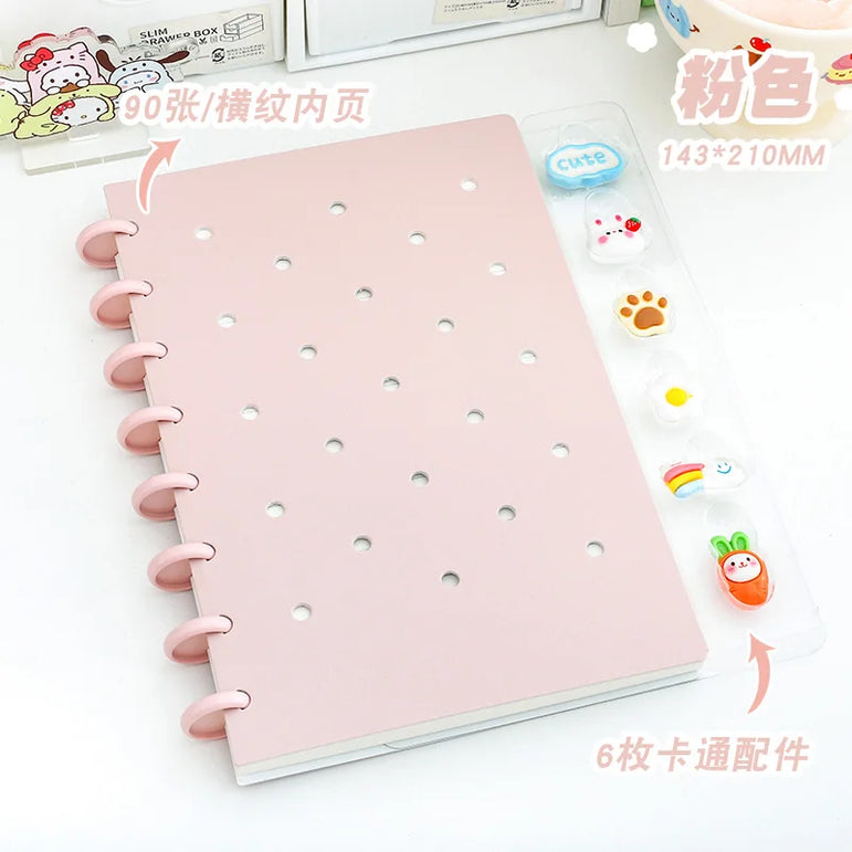 1 Piece of A5 Detachable Mushroom Button Loose-Leaf Book, Creative DIY Thickeneded Foam Pp Cover, 8.2*5.6inch, 100g Thickeneded Paper, 90 Pieces Of/180 Pages with Horizontal Lines, Ladies' Diary, for Gifts, Work, Office and S