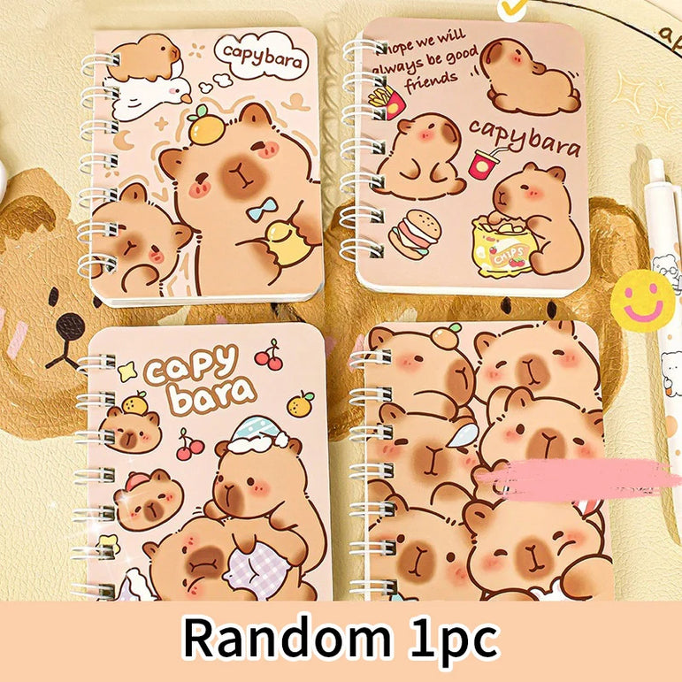 A7 Cartoon Capybara Coil Notebook Kawaii Learning Coil Book Cute Study Pocket Notepad Small Notebook School Stationery
