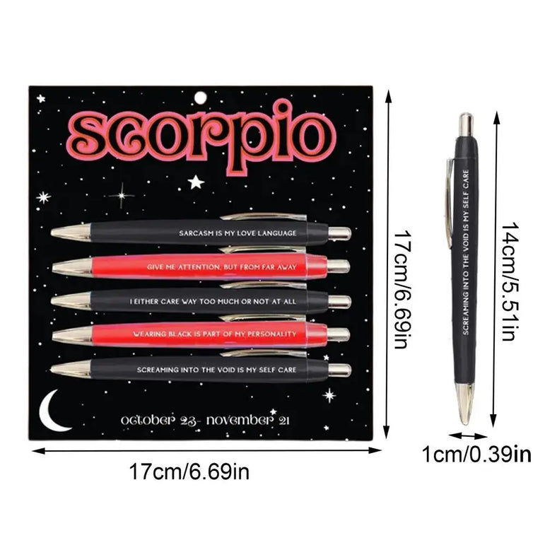 Funny Adult Pens Retractable Ballpoint Pen 5pcs Cute Constellation Pattern Pen Set Stationery Supplies For Homes Classrooms
