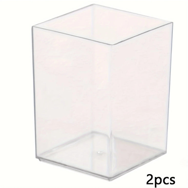 1/2pcs Acrylic Square Pen Holder, Minimalist Clear Desk Organizer for Pens, Pencils, and Stationery, Home, and Office Use