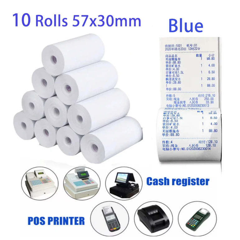 Thermal Paper 57x30mm POS Printer Blue Font 10 Rolls Mini Mobile Bluetooth Cash Register Roll Paper Bill Receipt Printing Paper