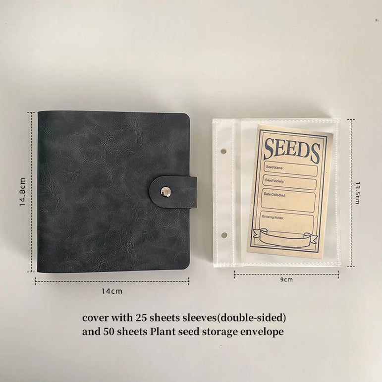 Large Capacity 5inch 2rings Seed Organizer Binder Insertable PU Leather Album for Seed Storage,Gardening Journal,Plant Envelopes