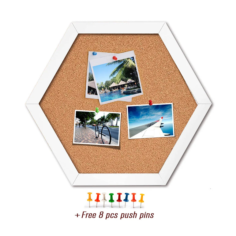 White Wood Frame Cork Board Equilateral Hexagon Pin Boards Decorative Postcard Wall Bulletin Board Innovative Message Boards
