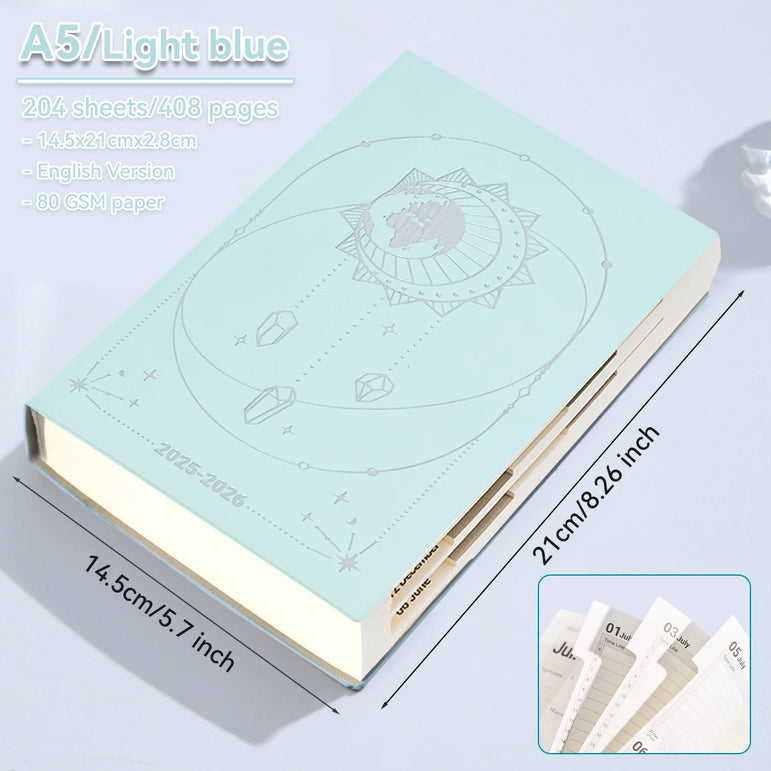 July 2025-June 2026 Planner Notebook English Agenda A5 PU Leather Cover School Agenda Plan Weekly Monthly Diary Organizer