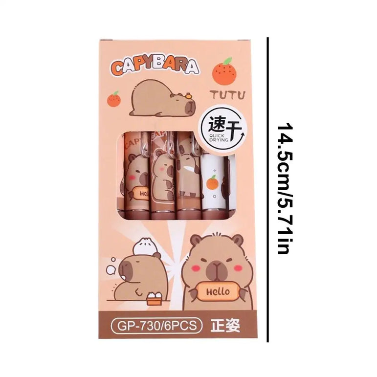 6Pcs Cute Cartoon Capybara Retractable Erasable Pens Cute Capybara Pens Nibs Blue Ink Writing Supplies Aesthetic Stationery