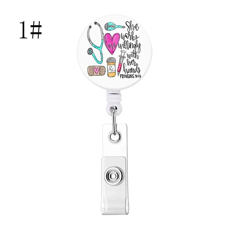 1pc Fashion Cute Rhinestones Retractable Nurse Badge Reel Clip Badge Holder Students Doctor ID Card Holder Keychain Gift