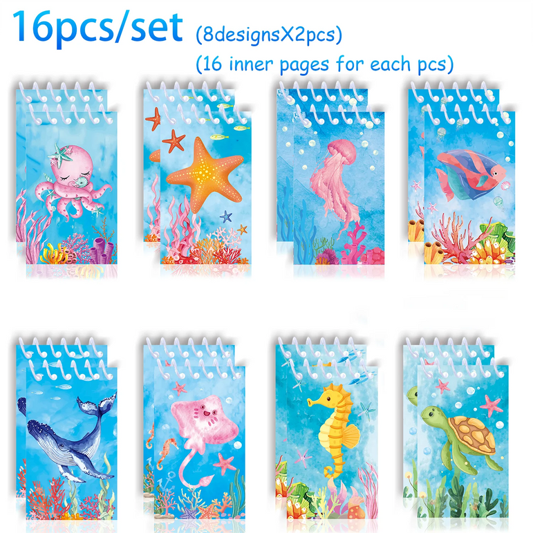 16pcs Football Mermaid Animals Mini Spiral Pocket Notebooks Memo Pad Coil Booklet Notepads For Kids Gifts Party School Diaries