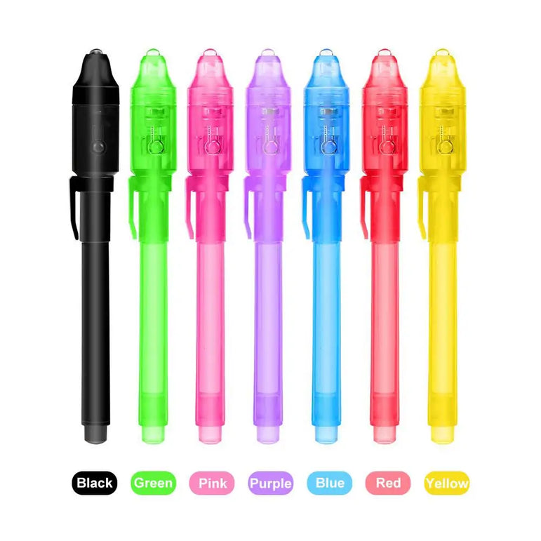 7pcs UV Light Pen Invisible Magic Pencil Secret Fluorescent Pen For Writing Pad Kids Child Drawing Painting Board Safety To Use