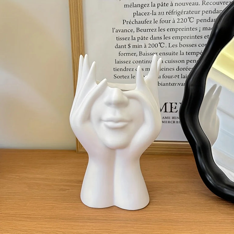 Abstract Face Design Plastic Pen Holder & Makeup Brush Organizer - Multi-Functional Decorative Art Sculpture