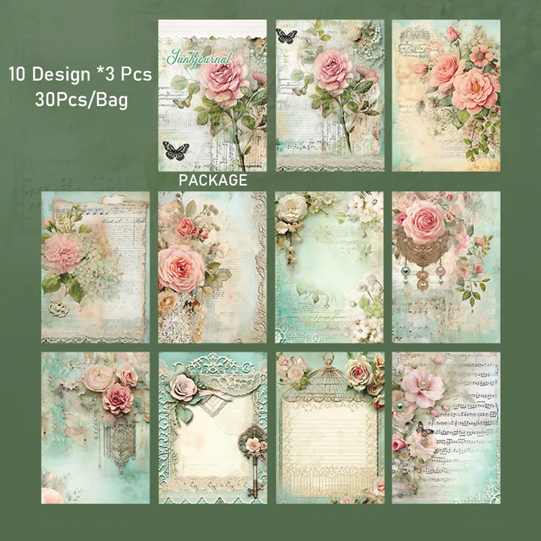 30pcs/pack Light Material Paper Dream Series Three-dimensional Simulation Flower Handbook Base Sticker