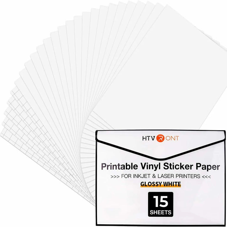 HTVRONT 15 Sheets 11X8.5inch 140g Printable Vinyl Sticker Paper A4 Self-adhesive Copy Paper for Inkjet & Laser Printer DIY