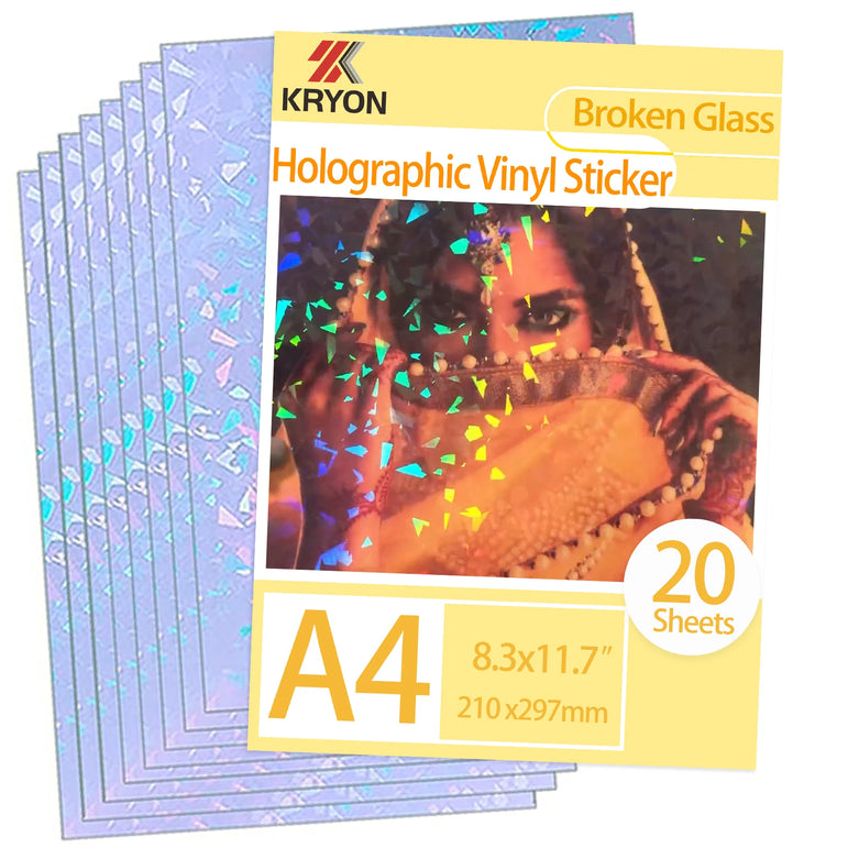 KRYON A4 20 Sheets Diamond Pattern Size:8.3x11.7 inch 210x297mm Holographic Sticker Paper Glitter Clear Cold Laminating Film