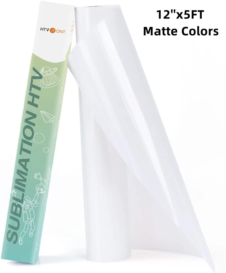 HTVRONT 12"X5ft Matte Sublimation HTV Vinyl for Light-Colored Shirts Clear Heat Transfer Vinyl for Sublimation Cotton Fabric