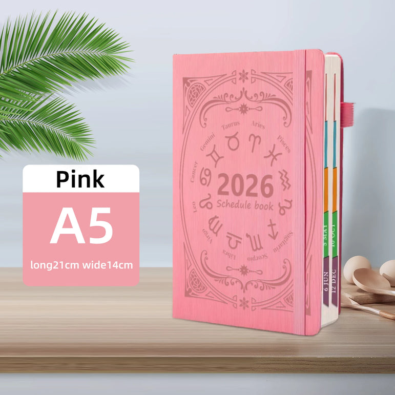 2026 Annual Plan Notebook A5 Texture PU Portable Calendar 400 Page Calendar Notebook Creative Daily Plan Calendar Reminder