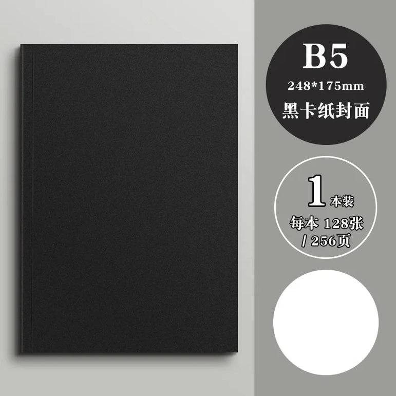 128 Sheets 256 Page Number Black Card Notebook Notepad Student Square Blank Drawing Notebook