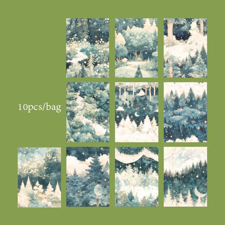 4Style 10Pcs/bag Mountain Forest Theme Background Material Paper DIY Handbook Scrapbook Wall Glass Bottle Photo Frame Decoration