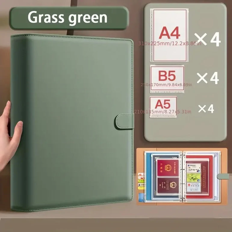 Thick Leather A4 Binder Notebook Family Document Collector File Folders Organizer Office School Supplies