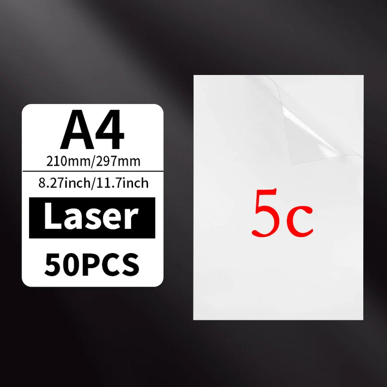 A4 10/50PCS 5MIC 100% Transparent Self-adhesive Paper Vinyl Sticker Paper For Laser Printing Waterproof Scratchproof Tear-off.