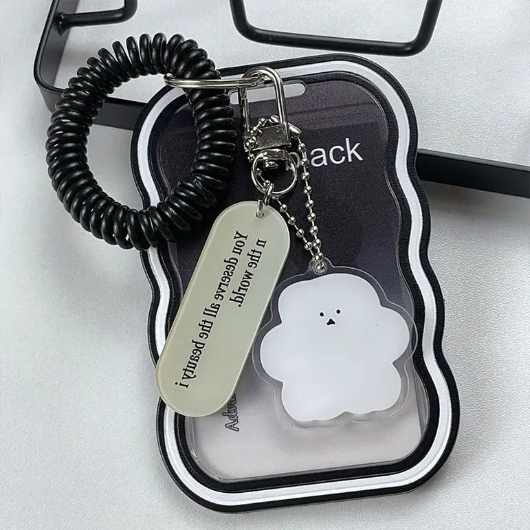 Transparent Card Holder Student Bus Campus Meal Card, 3-inch Polaroid Card Holder, Spring Pendant Keychain