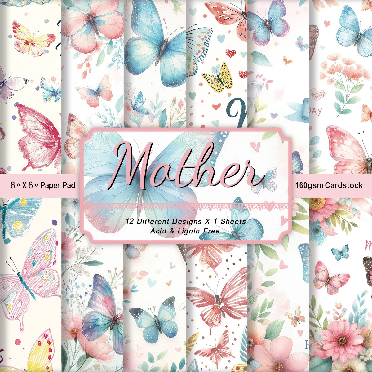 12sheets Mother's Day Scrapbooking Pads Paper Origami Butterfly Art Background Gift Decorative Paper Card Making Diy Paper Craft