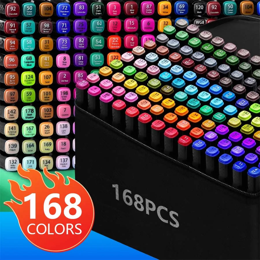 168 Color Double-Ended Alcohol Marker Pen, Permanent Color Development, Suitable for Adults Can Be Used for Painting, Sketching, Notes, Etc., Are Ideal School Supplies. It’S Also a Best Choice for Christmas, Valentine’S D
