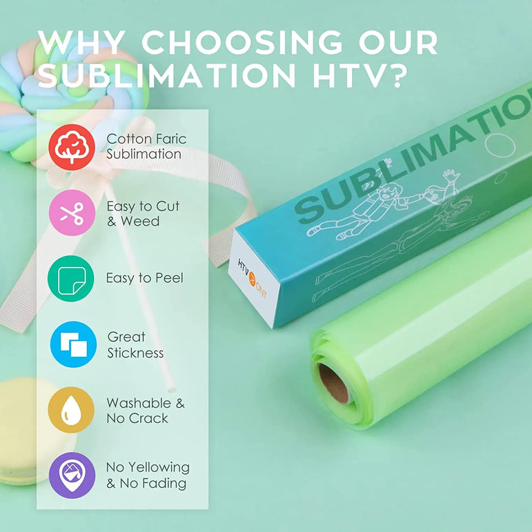 HTVRONT 12"X5FT Sublimation HTV Vinyl for Dark/Light Colored Shirts Dye Sub Heat Transfer Vinyl for Sublimation Cotton Fabric