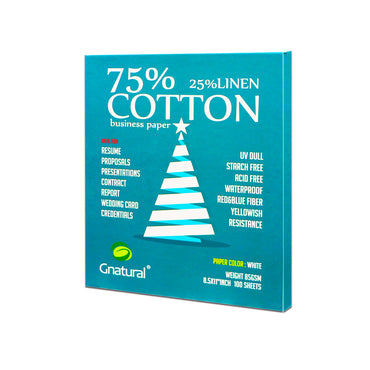 85gsm US 75% cotton 25% linen paper,Letter size 216*279mm,White color,Visible fiber, Starch-free,Waterproof,100 sheets,MCYT006