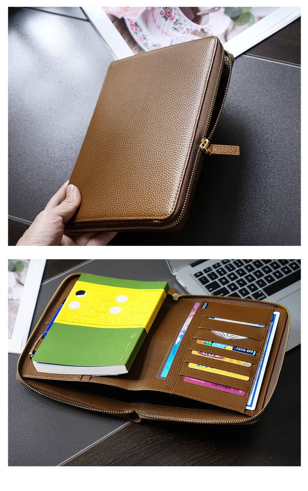 Moterm Genuine Pebbled Grain Leather A5 Zip Cover with Top Pocket Cowhide Planner Zipper Notebook Organizer Agenda Journal Diary