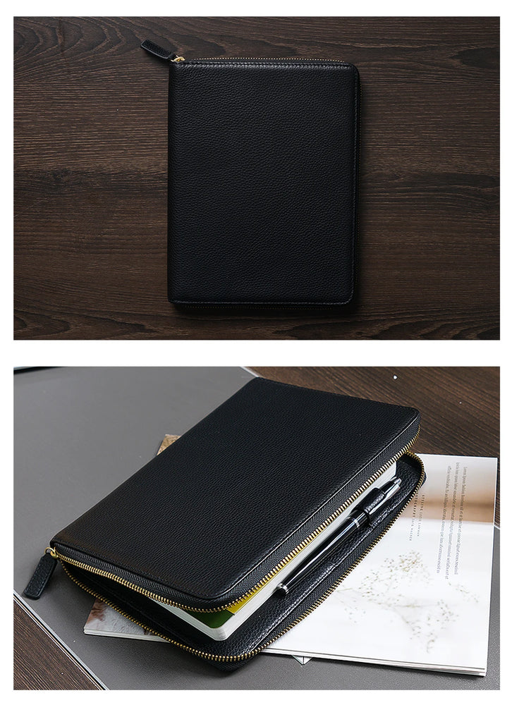 Moterm Genuine Pebbled Grain Leather A5 Zip Cover with Top Pocket Cowhide Planner Zipper Notebook Organizer Agenda Journal Diary