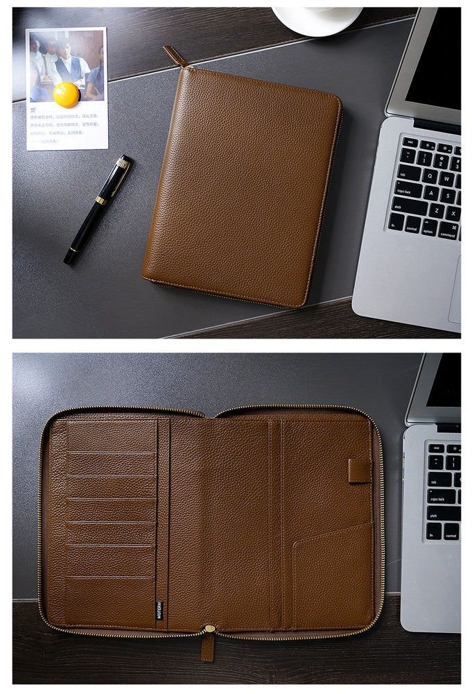 Moterm Genuine Pebbled Grain Leather A5 Zip Cover with Top Pocket Cowhide Planner Zipper Notebook Organizer Agenda Journal Diary