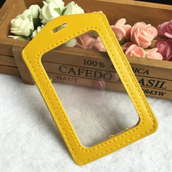 PU Leather ID Badge Case Clear With Color Border Lanyard Holes Double Sided Transparent Credit Card Holder Gift Office Supplies