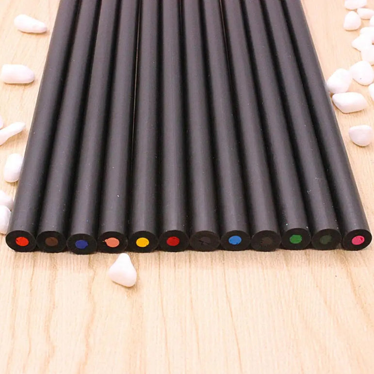 12 Pcs/Set Valued Color Pencil Packaging 12 Different Colours Colored Pencils Kawaii School Black Wooden Pencils High Quality