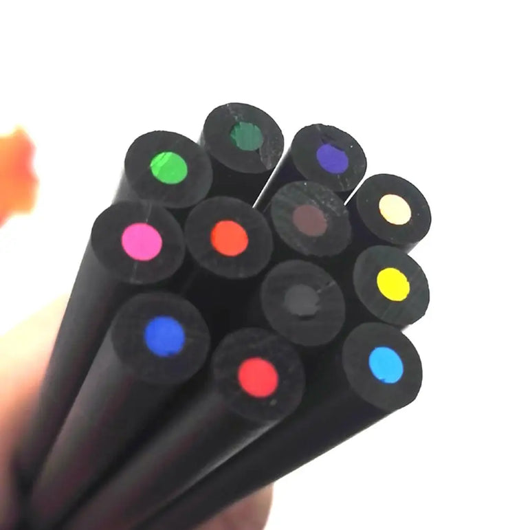 12 Pcs/Set Valued Color Pencil Packaging 12 Different Colours Colored Pencils Kawaii School Black Wooden Pencils High Quality
