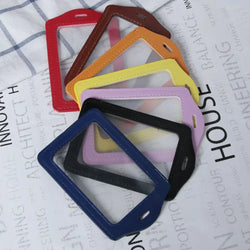 PU Leather ID Badge Case Clear With Color Border Lanyard Holes Double Sided Transparent Credit Card Holder Gift Office Supplies