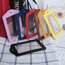 PU Leather ID Badge Case Clear With Color Border Lanyard Holes Double Sided Transparent Credit Card Holder Gift Office Supplies