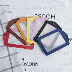PU Leather ID Badge Case Clear With Color Border Lanyard Holes Double Sided Transparent Credit Card Holder Gift Office Supplies