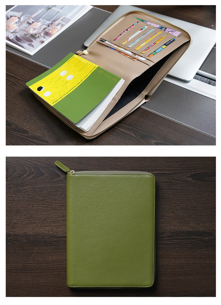 Moterm Genuine Pebbled Grain Leather A5 Zip Cover with Top Pocket Cowhide Planner Zipper Notebook Organizer Agenda Journal Diary