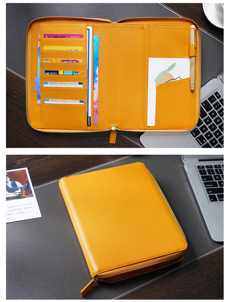 Moterm Genuine Pebbled Grain Leather A5 Zip Cover with Top Pocket Cowhide Planner Zipper Notebook Organizer Agenda Journal Diary