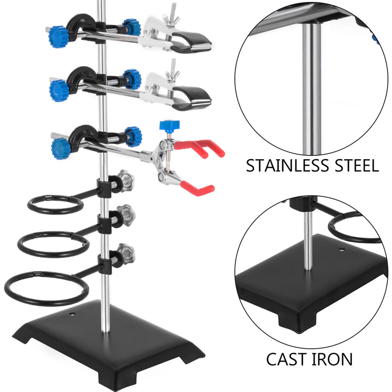VEVOR Laboratory Support Stand Rack With 3 Adjustable Clips and 3 Hoods School Supplies Stainless for Chemical Biology Teaching