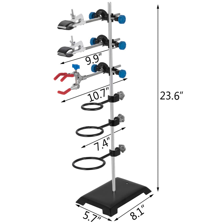 VEVOR Laboratory Support Stand Rack With 3 Adjustable Clips and 3 Hoods School Supplies Stainless for Chemical Biology Teaching