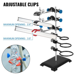 VEVOR Laboratory Support Stand Rack With 3 Adjustable Clips and 3 Hoods School Supplies Stainless for Chemical Biology Teaching