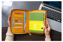 Moterm Genuine Pebbled Grain Leather A5 Zip Cover with Top Pocket Cowhide Planner Zipper Notebook Organizer Agenda Journal Diary