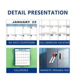 2025 Erasable Large Wall Calendar Double-sided Dry and Wet Erasable 12-month Annual Yearly Calendar for Work planner Schedule