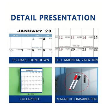 2025 Erasable Large Wall Calendar Double-sided Dry and Wet Erasable 12-month Annual Yearly Calendar for Work planner Schedule
