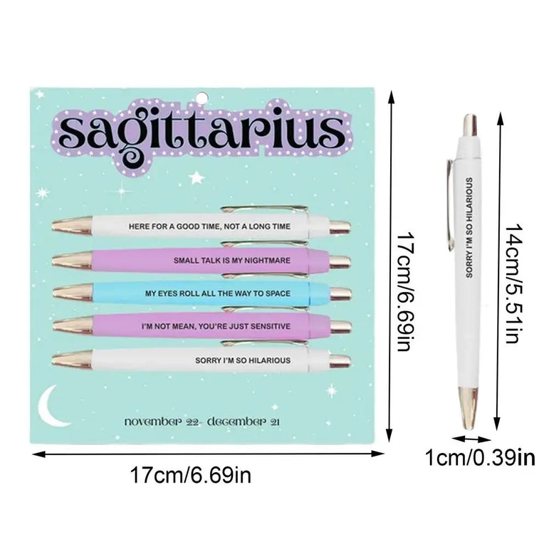Funny Adult Pens Retractable Ballpoint Pen 5pcs Cute Constellation Pattern Pen Set Stationery Supplies For Homes Classrooms